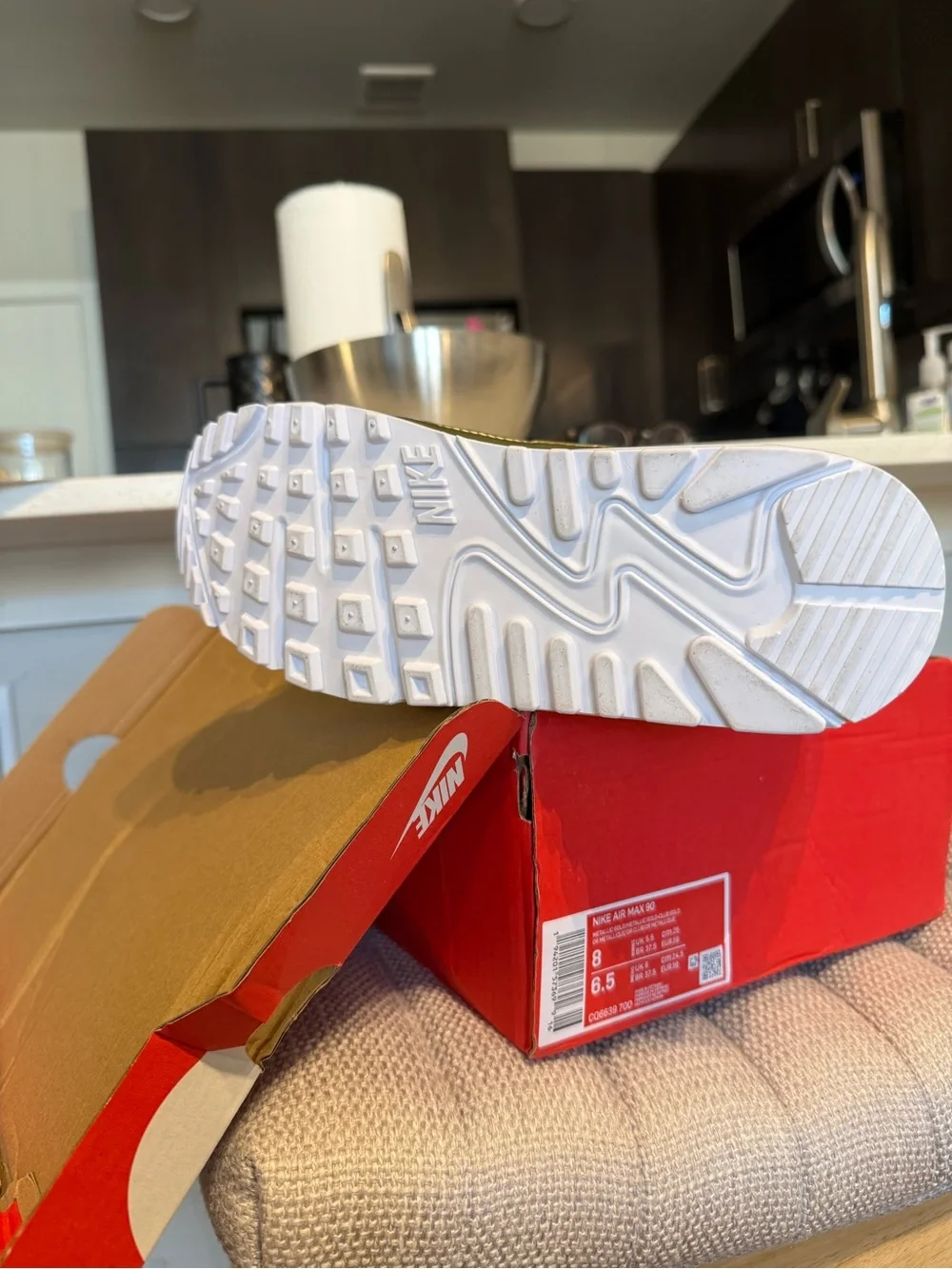 Nike Women’s Air Max 90 Metallic Gold and White Sneakers